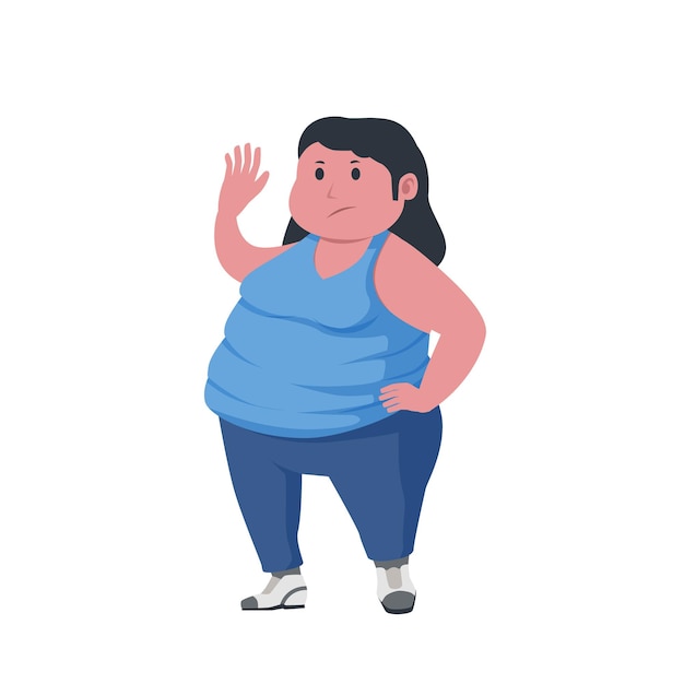 Vector curvy woman obese weight scale obesity overweight big plus size illustration character