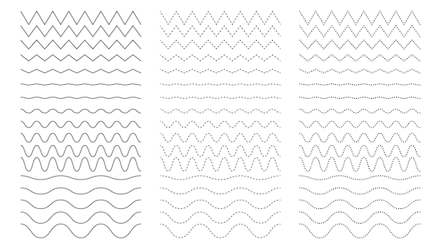 Curvy and zigzag line different thin line wave