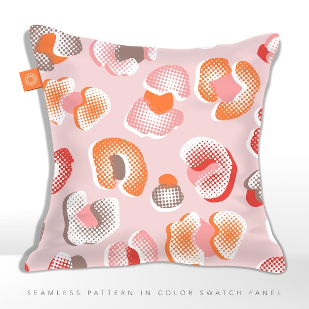 Vector cushion in pink and orange leopard seamless pattern halftone effect