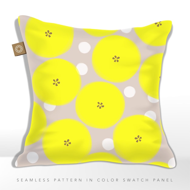 Vector cushion with japanese style spring or autumn minimal or abstract  floral seamless pattern in neon yellow and beige