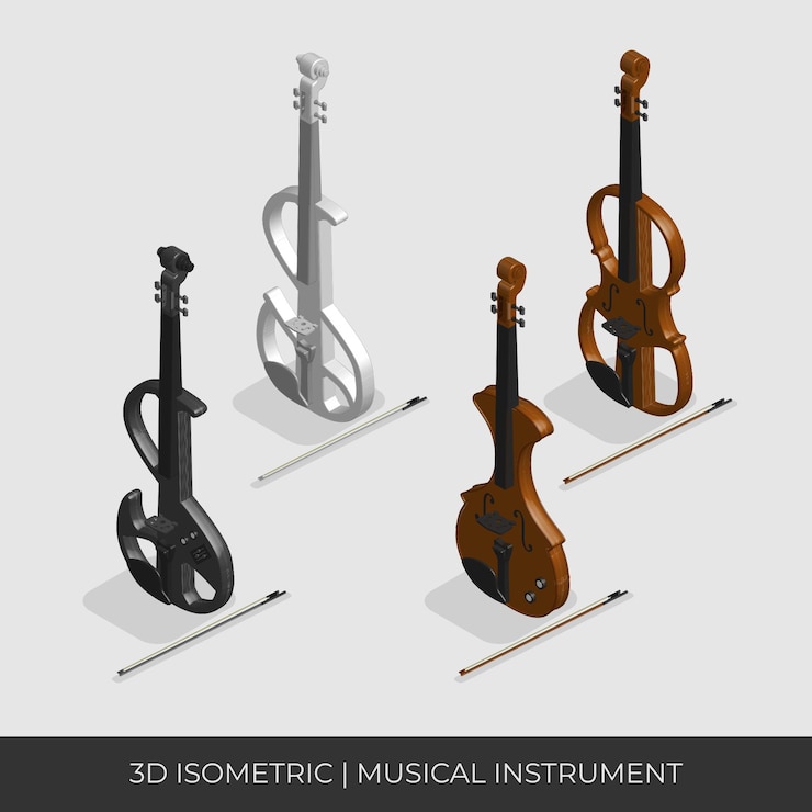 Vector custom 3d isometric violin set