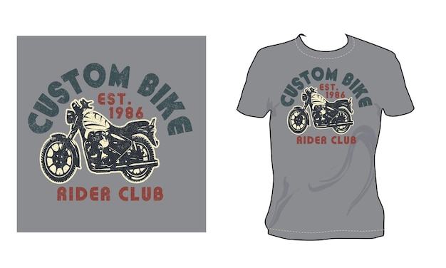 Vettore modello di design t-shirt effetto rotto vintage bici personalizzata rider club est 1986