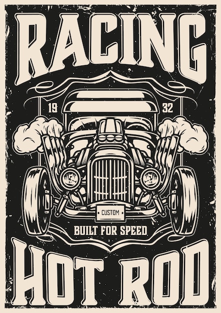 Vector custom cars racing vintage poster