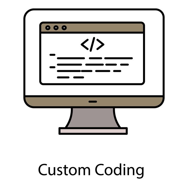 Vector custom coding vector icon for tailored programming code development and software customization