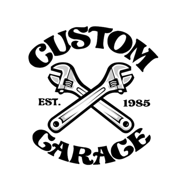 Vettore vettore di logo di garage personalizzato isolato ideale per l'industria meccanica e di garage