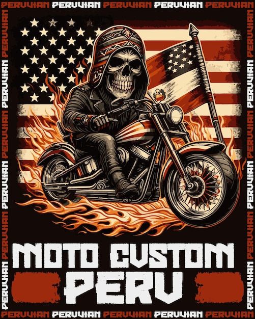 Vector custom motorcycle poster of american culture combined with peruvian culture peruvian custom motorcy