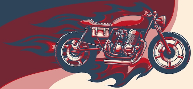 custom motorcycle with flames vector illustration