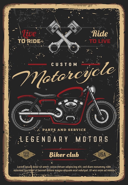 Custom motorcycles parts and service vector poster