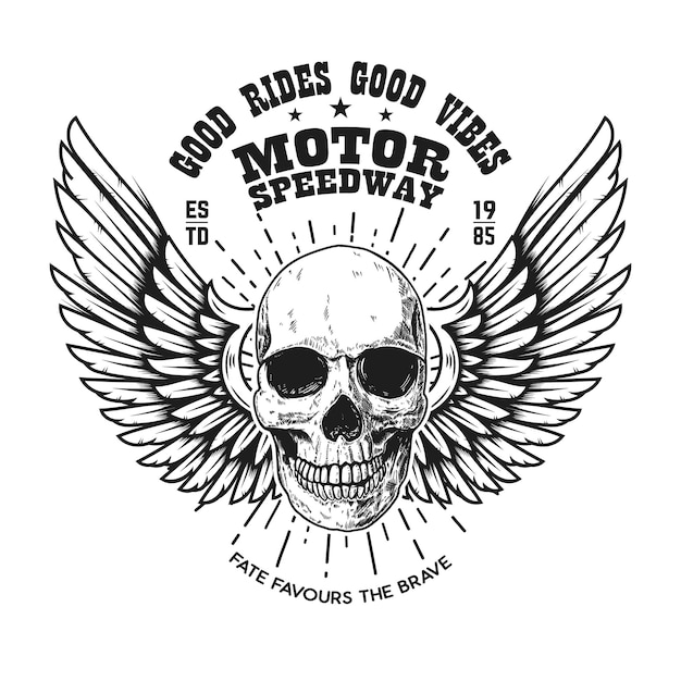 Vector custom motorcycles .poster template with winged skull. design element for poster, flyer, card, banner. vector illustration