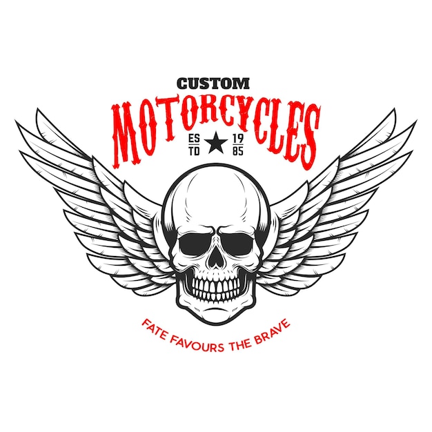 Vector custom motorcycles .poster template with winged skull. design element for poster, flyer, card, banner. vector illustration