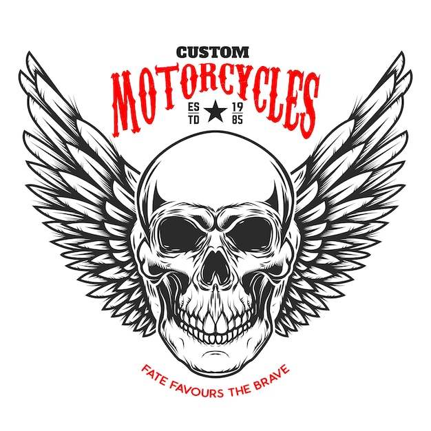 Vector custom motorcycles .poster template with winged skull. design element for poster, flyer, card, banner. vector illustration