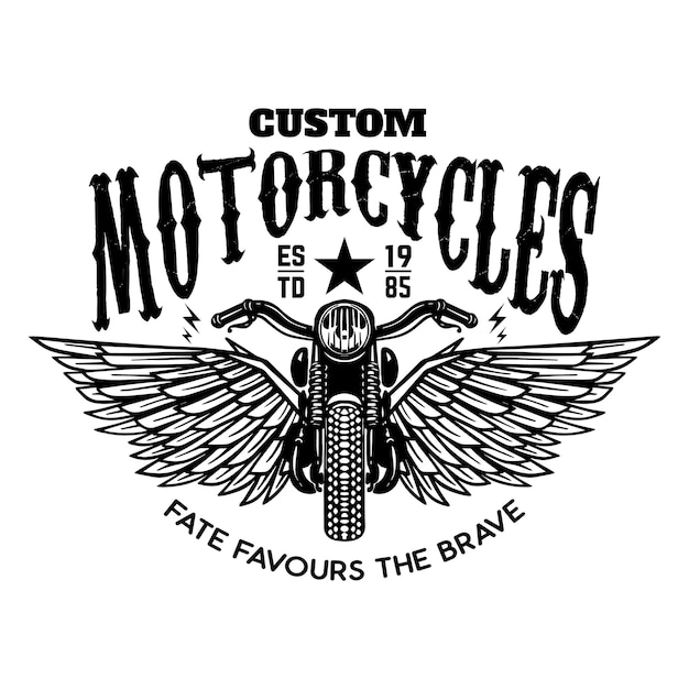 Vector custom motorcycles. winged motorbike on white background. design element for logo, label, emblem, sign, poster.