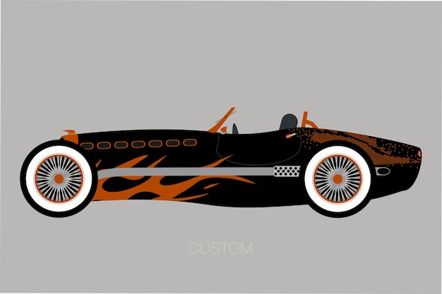 Custom old racing supercar flat design fully editable