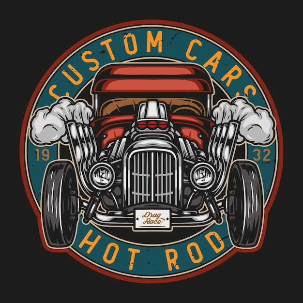 Vector custom retro car round colorful emblem