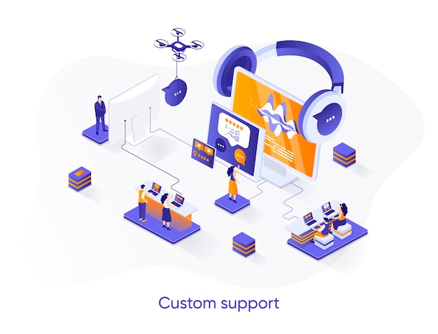 Vector custom support isometric   illustration with people characters