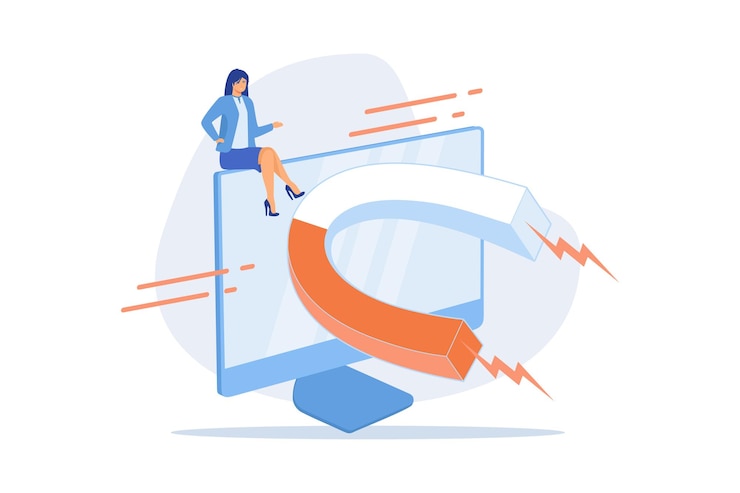 Vector customer attraction marketing strategy. digital targeted, advertisement campaign, lead generation.