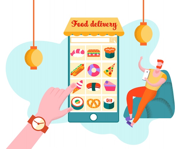 Vector customer choose food for ordering in application