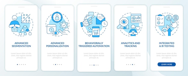 Customer engagement platform features blue onboarding mobile app screen