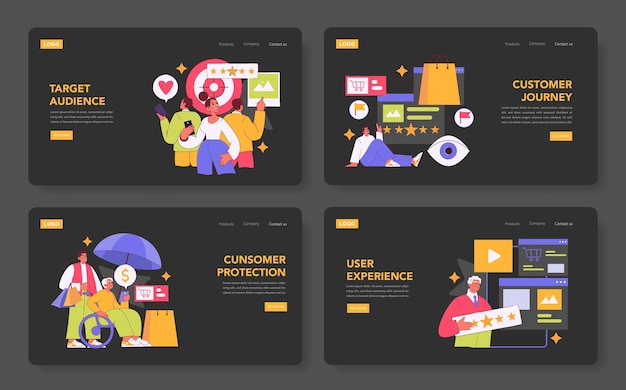 Customer engagement set exploring target audience customer journey protection and user experience