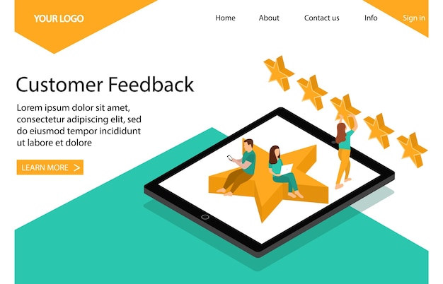 顧客からのフィードバックとレビュー。ランディングページ。