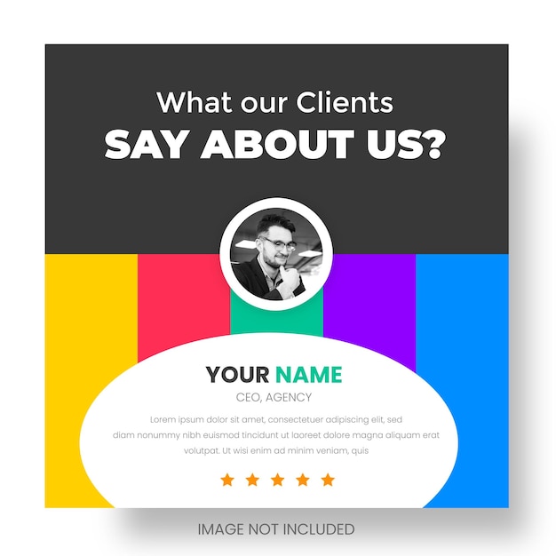 顧客からのフィードバックまたはクライアントの声 facebook または instagram のソーシャル メディア投稿 web バナー テンプレート