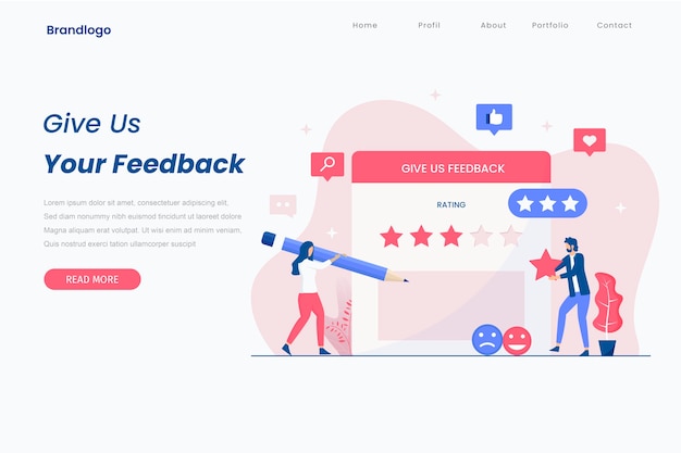 Vector customer feedback landing page concept.