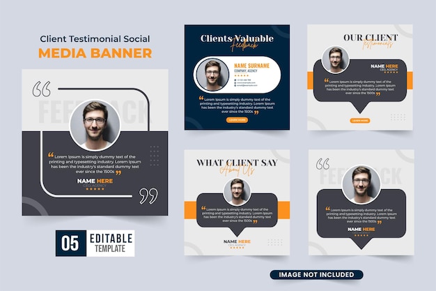 Vector customer feedback review or testimonial template collection with dark color. business client