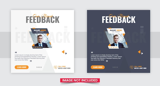 Customer feedback testimonial social media post or web banner template