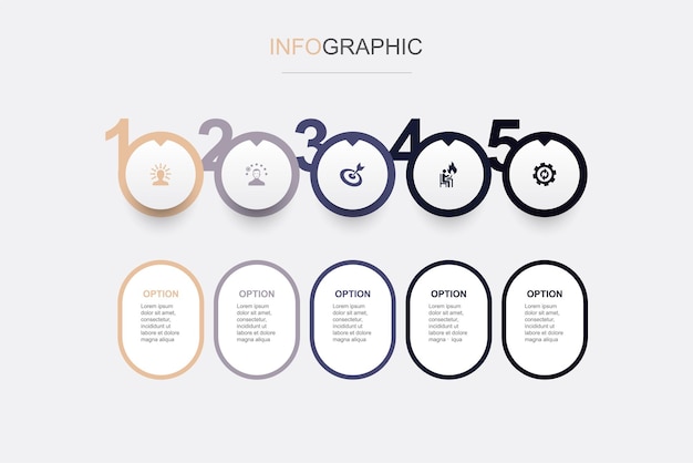 Customer focus interest goal hard work process icons Infographic design template Creative concept with 5 steps