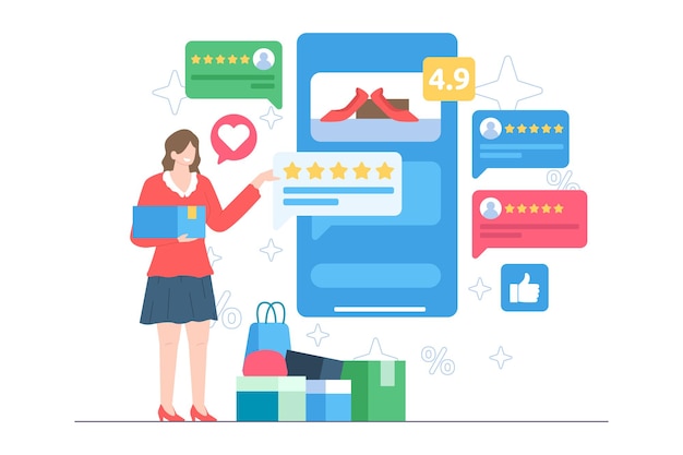 Vector customer gives a review on online shop illustration