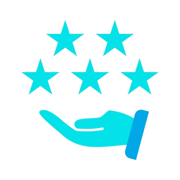 Customer giving five star rating blue icon vector illustration