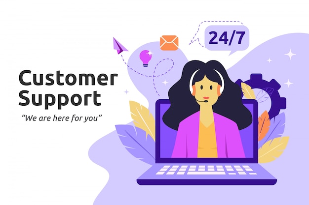 Vector customer and operator, online technical support concept