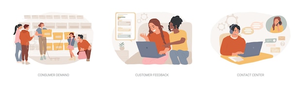 Customer relationship management isolated concept vector illustration set