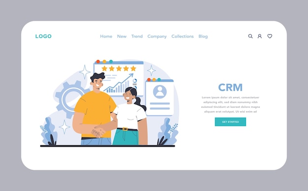 Иллюстрация эффективной стратегии и анализа CRM на веб-странице или целевой странице отношений с клиентами