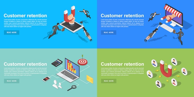 Customer retention banner set, isometric style