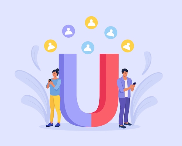 customer retention customers attraction strategy magnet attracting new leads generating income with inbound marketing technology business person pulling clients with smm campaign in social media