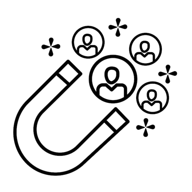 Vector customer retention line icon with a magnet