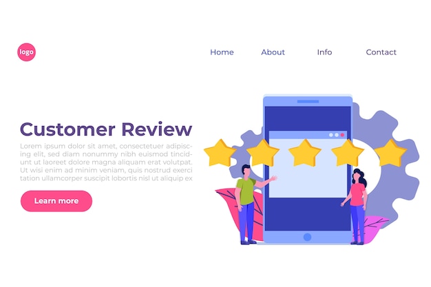 Vector customer review, feedback consumer flat style concept. people are holding stars.