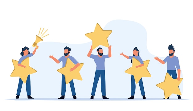 Customer review five star choice vector illustration satisfaction man and woman