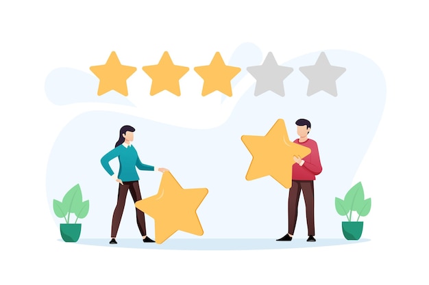 Customer review rating People give review rating and feedback Flat vector illustration Customer