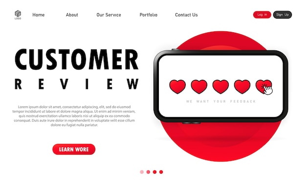 Vector customer review on smartphone banner. positive feedback or customer service.