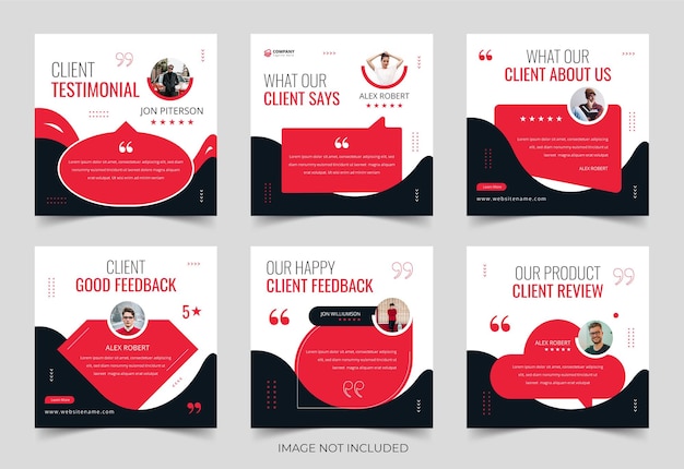 Recensione del cliente layout dei post sui social media, feedback o testimonianze sui social media, banner quadrato