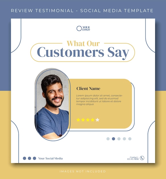 Recensioni dei clienti testimonial blu social media post template design evento promozione vettoriale banner