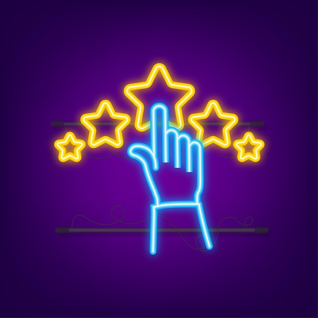 Customer review, usability evaluation, feedback, rating system isometric concept. neon style. vector illustration.