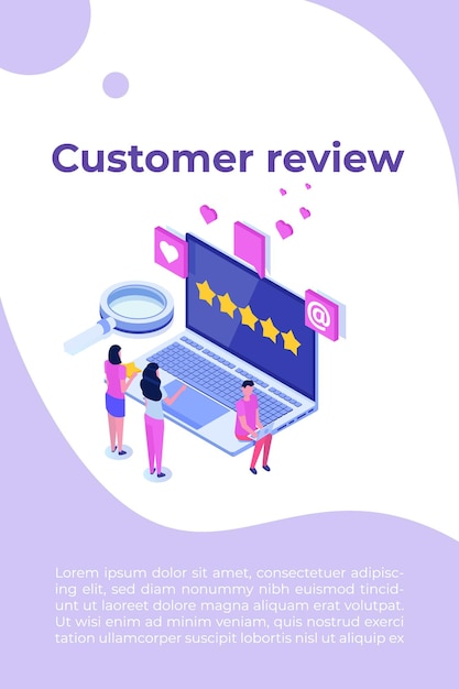 Vector customer review, usability evaluation,  feedback,  rating system isometric concept. vector illustration