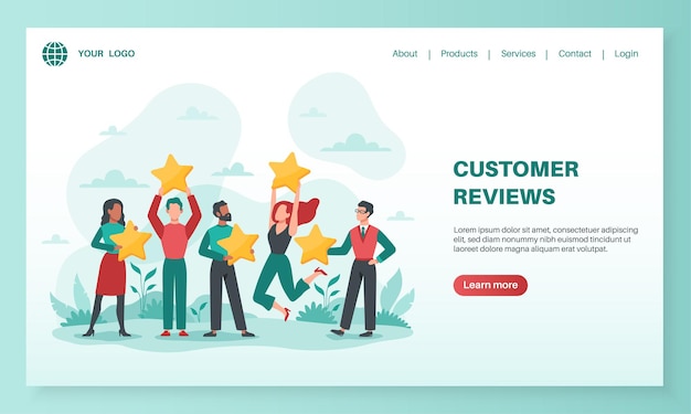 Vector customer reviews landing design illustration