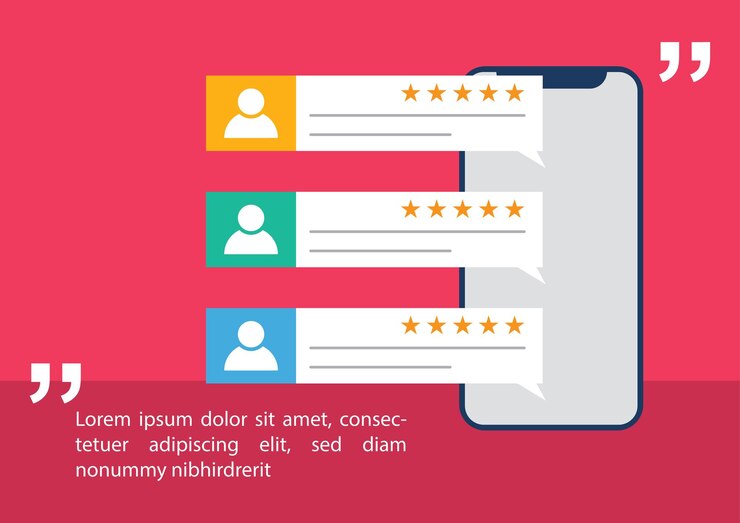 Vector customer reviews on a smartphone ratings feedback and testimonials