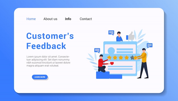 Illustrazione di design piatto della pagina di destinazione del feedback dei clienti