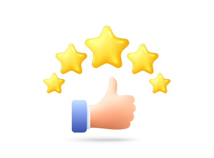 Vector customer satisfaction 3d icon quality review feedback with stars rate best service with thumb up