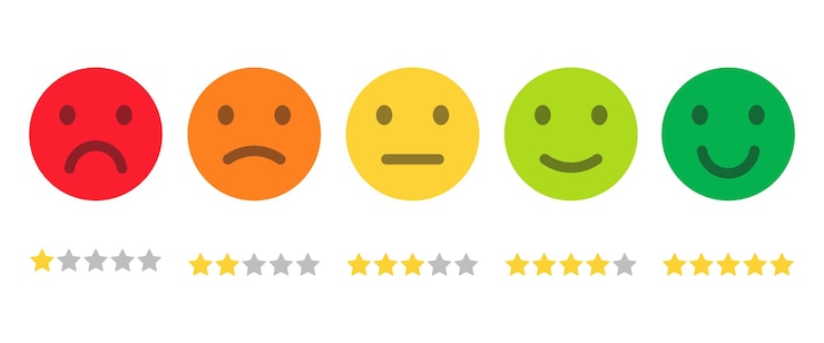 Vector customer satisfaction level emoji level feedback star rating with good and bad emotions